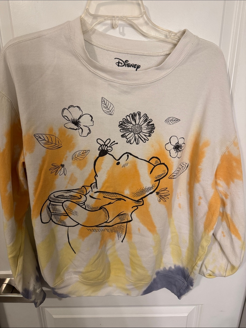 Disney Winnie the Pooh Tie-Dye Sweatshirt in White, Yellow, Orange, Purple